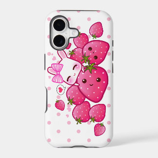 Cute bunny houdt van aardbeien in kawaii