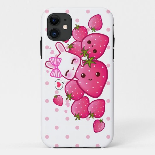 Cute bunny houdt van aardbeien in kawaii Case-Mate iPhone case (Achterkant)