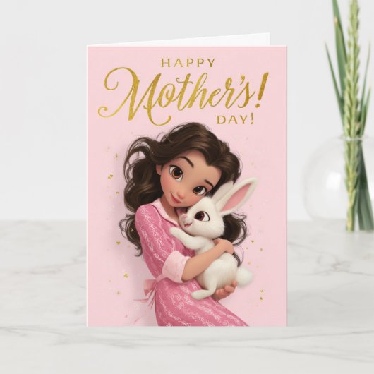 Cute Bunny Hug Mother’s Day Card Kaart (Voorkant)