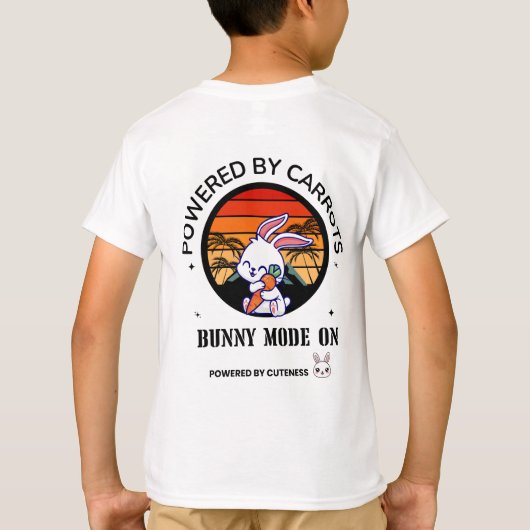 Cute Bunny Hugging Carrot Retro Sunset T-Shirt (Achterkant)