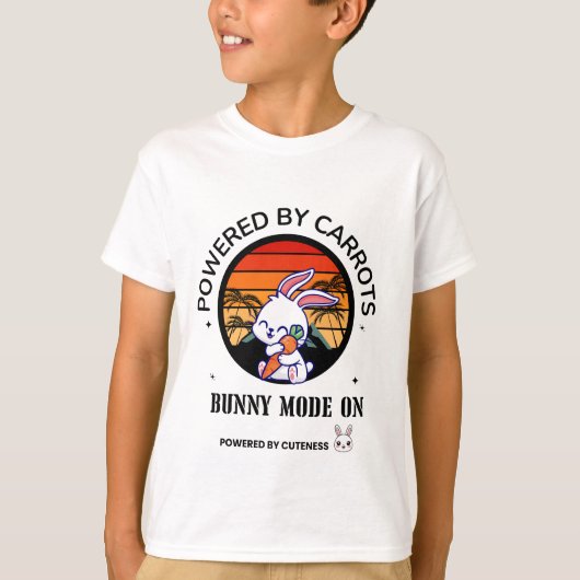 Cute Bunny Hugging Carrot Retro Sunset T-Shirt  (Voorkant)