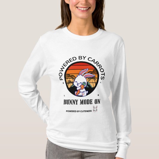 Cute Bunny Hugging Carrot Retro Sunset T-Shirt (Voorkant)