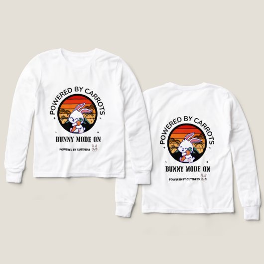 Cute Bunny Hugging Carrot Retro Sunset T-Shirt  (Voorkant /achterkant)