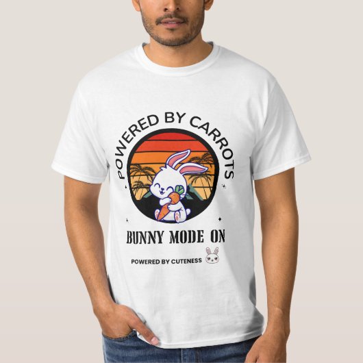 Cute Bunny Hugging Carrot Retro Sunset T-Shirt (Voorkant)