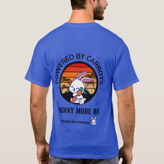 Cute Bunny Hugging Carrot Retro Sunset T-Shirt  (Achterkant)