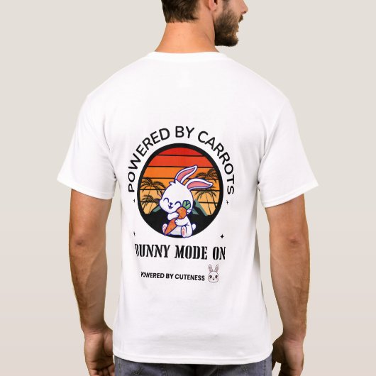 Cute Bunny Hugging Carrot Retro Sunset T-Shirt  (Achterkant)