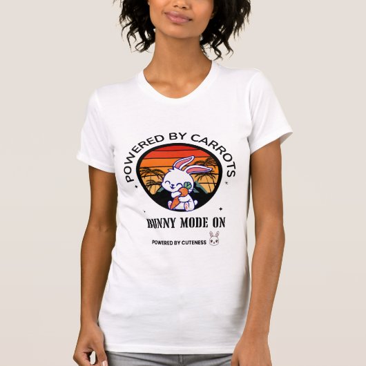 Cute Bunny Hugging Carrot Retro Sunset T-Shirt (Voorkant)