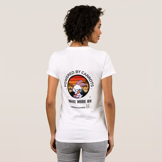 Cute Bunny Hugging Carrot Retro Sunset T-Shirt  (Achterkant volledig)