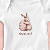 Cute Bunny Hugging Polka Dot Egg Monogram Romper