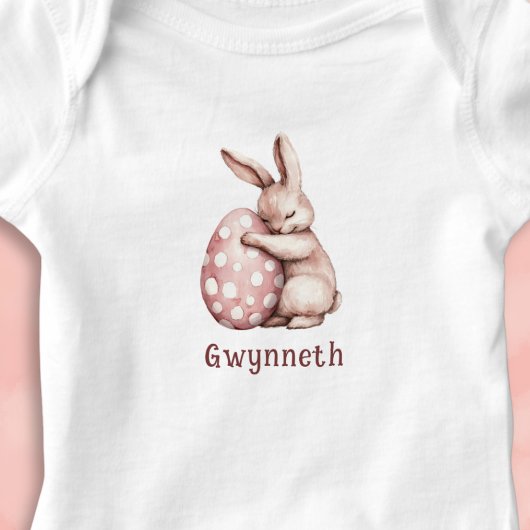 Cute Bunny Hugging Polka Dot Egg Monogram Romper