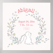 Cute Bunny in a Wreath - Birth Stats Nursery Art Poster (Voorkant)