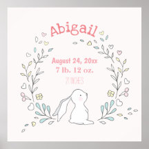 Cute Bunny in a Wreath - Birth Stats Nursery Art