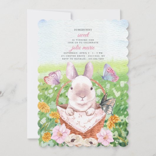 Cute Bunny in Basket Invitation Kaart (Voorkant)