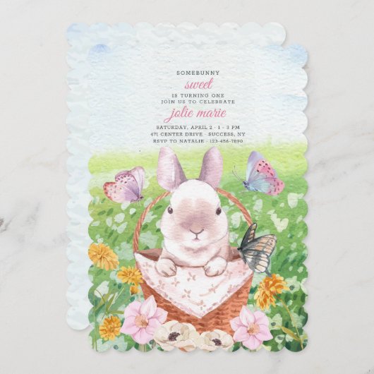 Cute Bunny in Basket Invitation Kaart (Voorkant / Achterkant)