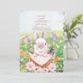 Cute Bunny in Basket Invitation Kaart (Staand voorkant)