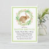 Cute Bunny in Floral Wreath Easter Brunch Kaart (Staand voorkant)