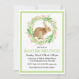 Cute Bunny in Floral Wreath Easter Brunch Kaart