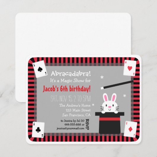 Cute Bunny in Magic Pet Birthday Party Invitations Kaart (Voorkant / Achterkant)