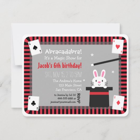 Cute Bunny in Magic Pet Birthday Party Invitations Kaart (Voorkant)