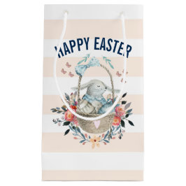 Cute Bunny in mandje en  Florals Happy Pasen Klein Cadeauzakje