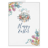 Cute Bunny in mandje en Tulip Florals Happy Pasen (Voorkant)