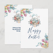 Cute Bunny in mandje en Tulip Florals Happy Pasen Kaart (Voorkant / Achterkant)
