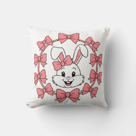 Cute Bunny in Pink Bow Wreath – Easter Coquette Kussen
