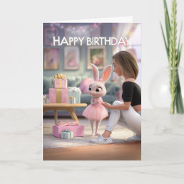 Cute Bunny in Pink Dress with Gifts Happy Birthday Kaart