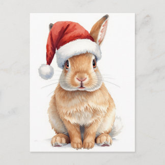 Cute Bunny in Santa Hat Watercolor Xmas Feestdagenkaart