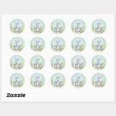 Cute Bunny in Spring Floral Wreath Blue Ronde Sticker (Vel)