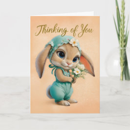Cute Bunny in Teal Romper & Bonnet Encouragement Kaart