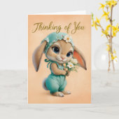 Cute Bunny in Teal Romper & Bonnet Encouragement Kaart (Gele Bloem)