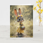 Cute Bunny in Yellow w/ Happy Easter Basket Kaart (Gele Bloem)
