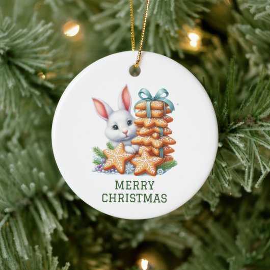 Cute Bunny Kerstmis Keramisch Ornament (Boom)