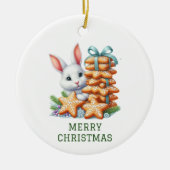 Cute Bunny Kerstmis Keramisch Ornament (Voorkant)