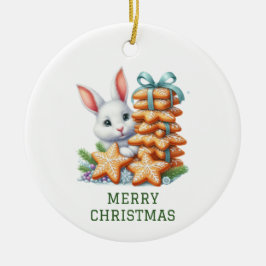 Cute Bunny Kerstmis Keramisch Ornament
