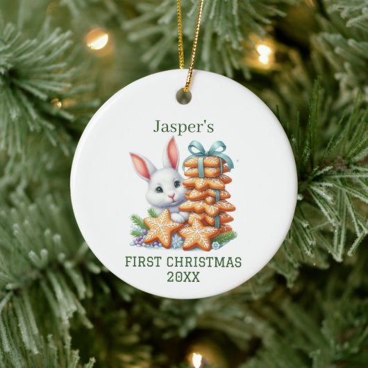 Cute Bunny Kerstmis Keramisch Ornament (Boom)