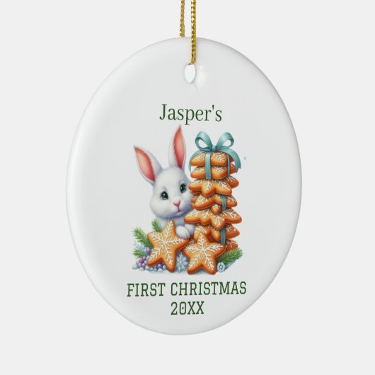 Cute Bunny Kerstmis Keramisch Ornament (Rechts)