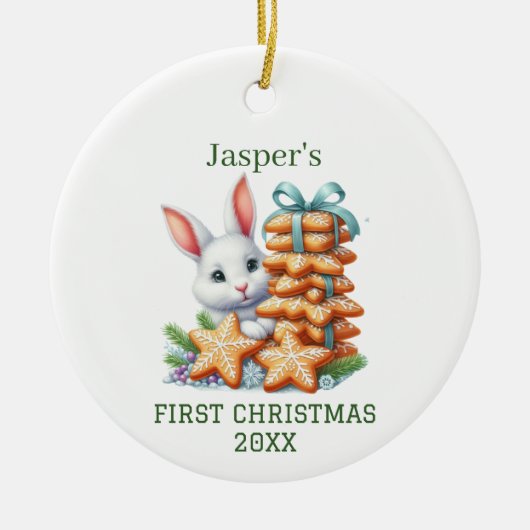 Cute Bunny Kerstmis Keramisch Ornament (Voorkant)