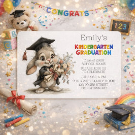 Cute Bunny Kindergarten Graduation Invitation Kaart