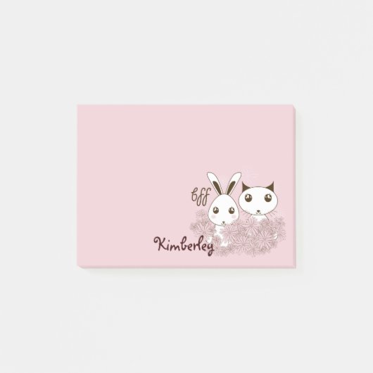 Cute Bunny Kitten Dieren Vrienden Roze Meisjes Kin Post-it® Notes (Voorkant)