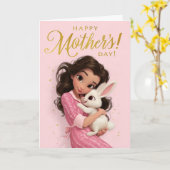 Cute Bunny Knuffel Moederdagkaart Kaart (Gele Bloem)