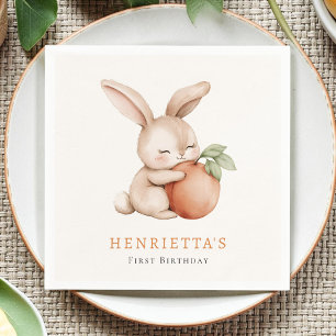 Cute Bunny Knuffelt Perzik Eerste Verjaardag Meisj Servet