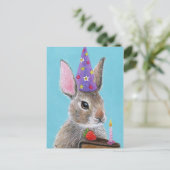Cute bunny konbit met chocoladetaart verjaardag briefkaart (Staand voorkant)
