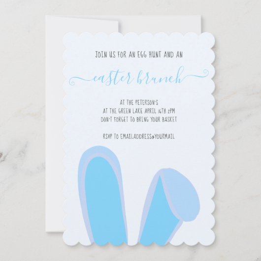 Cute bunny konbit ors blue easter brunch egg hunte kaart (Voorkant)