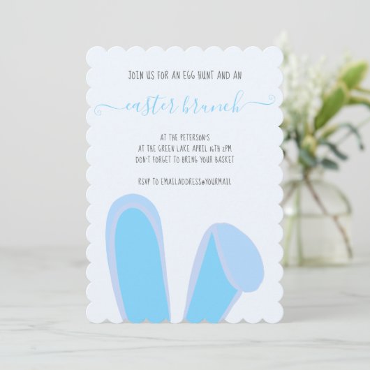 Cute bunny konbit ors blue easter brunch egg hunte kaart (Staand voorkant)