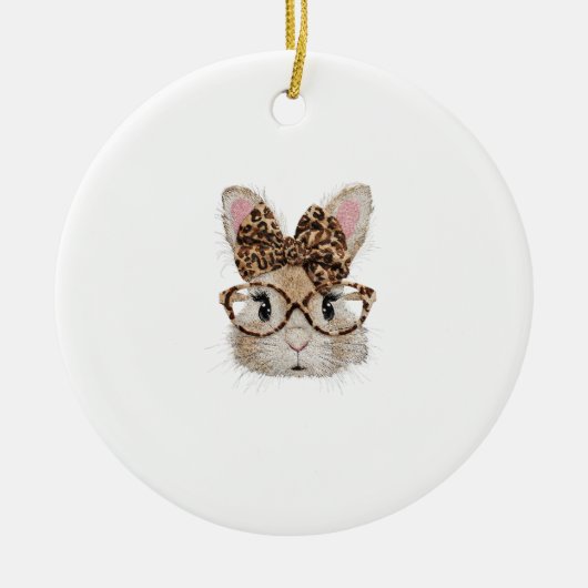 Cute Bunny Konijn Gezicht Luipaard Coquette Bril Keramisch Ornament (Voorkant)