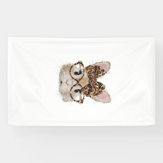 Cute Bunny Konijn Gezicht Luipaard Coquette Bril Spandoek (Horizontaal)