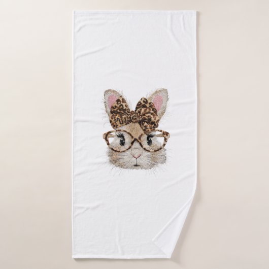 Cute Bunny Konijn Gezicht Luipaard Coquette Strik  Badhanddoek (Badhanddoek)