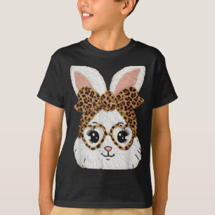 Cute Bunny Konijn Gezicht Luipaard Gles Meisje Bli T-shirt
